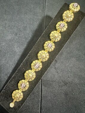 NOS/ Vtg Gold Plated Purple Glass Cats Eye Magnetic Bracelet